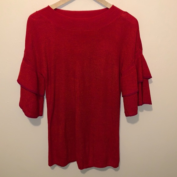 Cupio Sweaters - Cupio Red Ruffle Sleeve Sweater